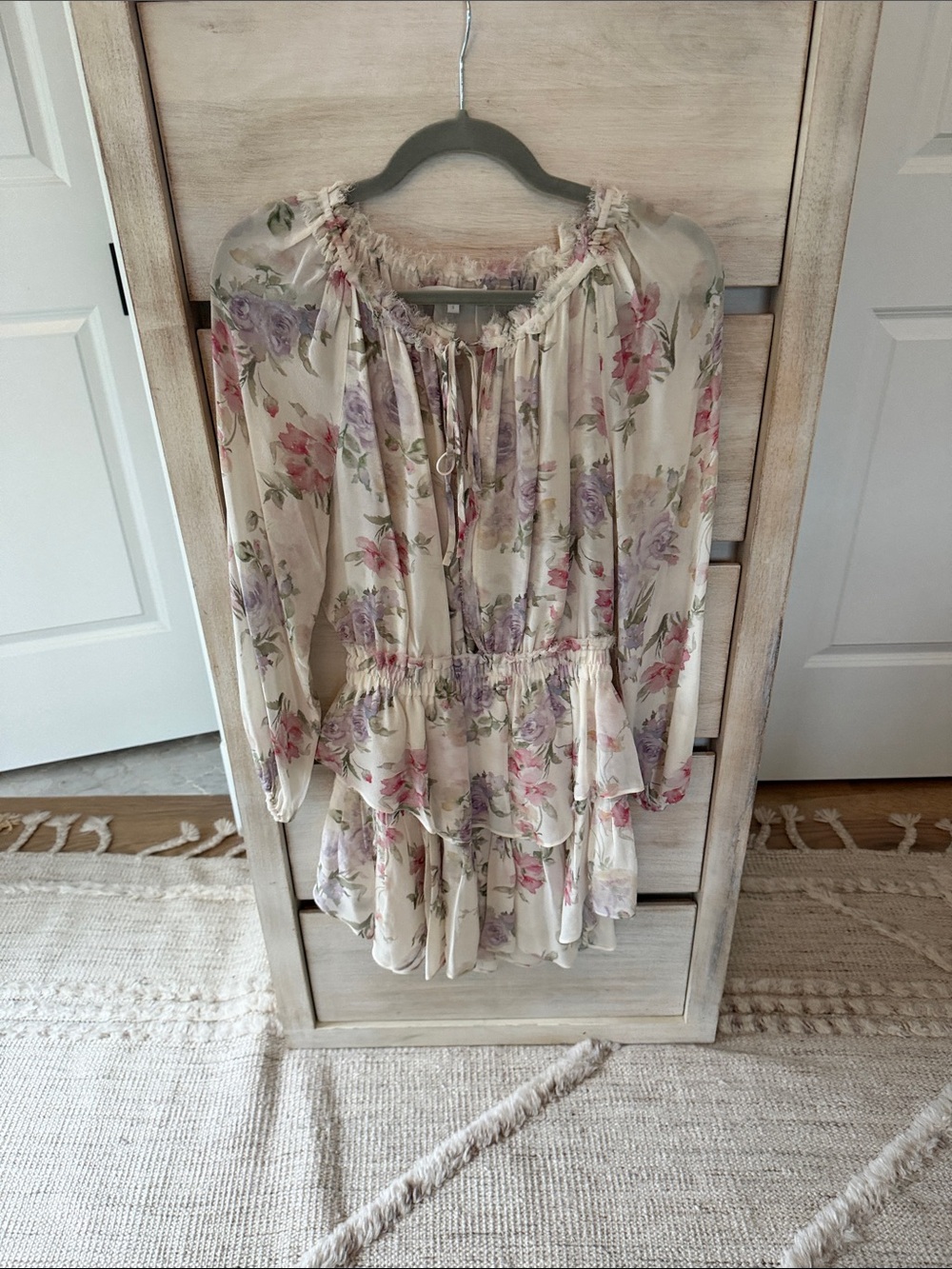 LoveShackFancy Cream Floral Peasant Tunic with Pink & Lavender Blooms
